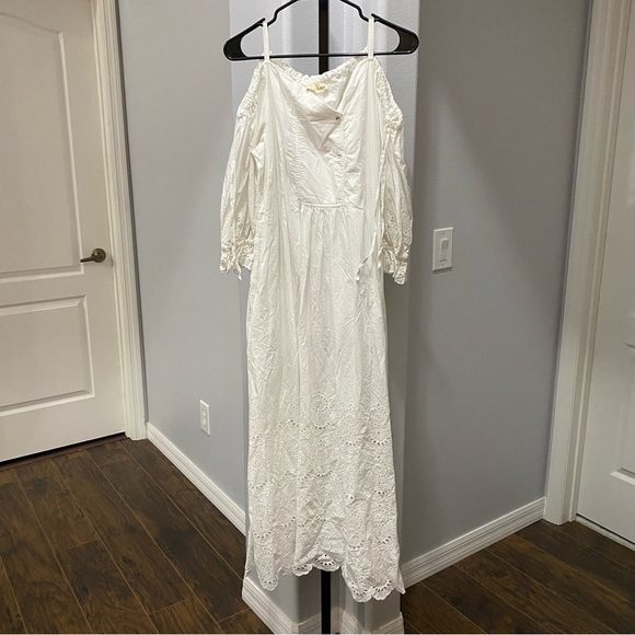 ULLA JOHNSON NARCISA DRESS Peasant Cottagecore White Eyelet Midi Farmhouse Sz 8 - Picture 2 of 9